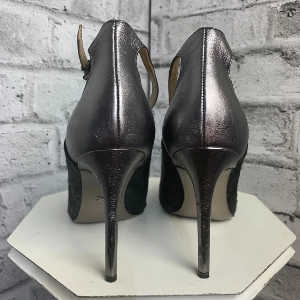 Kenneth Cole Black Mohair Ankle Strap Pointed Stiletto Heels EUC